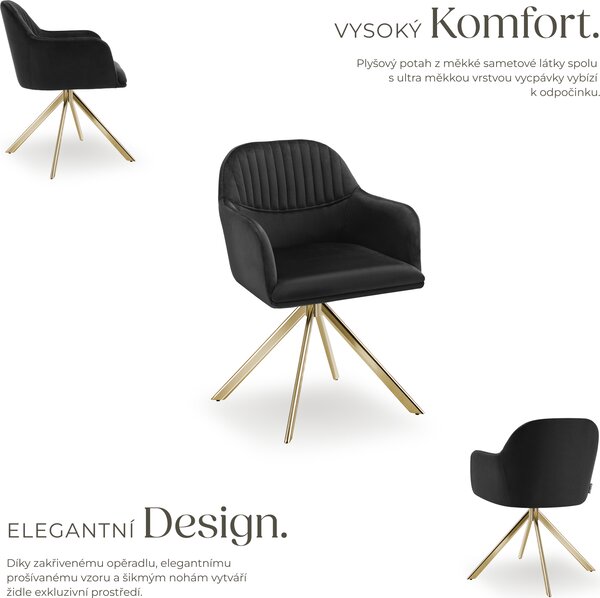 Tectake® sametová otočná židle Lona čalouněná 56 x 59 x 81 cm