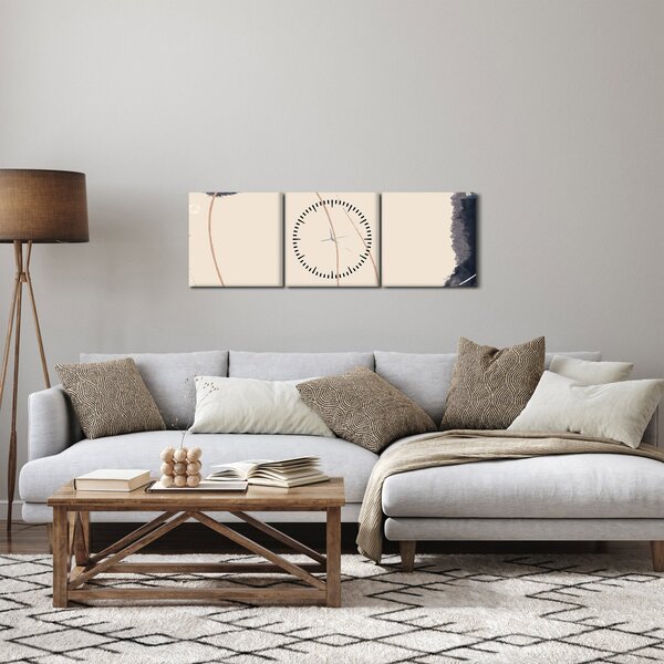 Obraz - Béžová abstrakce (s hodinami) (90x30 cm)