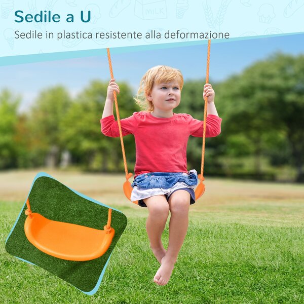 Závěsné houpací křeslo Outsunny pro děti 3-8 let, zahradní houpačka z oceli a PE se sedadlem a kotvami, 163x145x181 cm, modrá a oranžová | Aosom