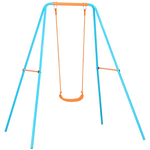 Závěsné houpací křeslo Outsunny pro děti 3-8 let, zahradní houpačka z oceli a PE se sedadlem a kotvami, 163x145x181 cm, modrá a oranžová | Aosom