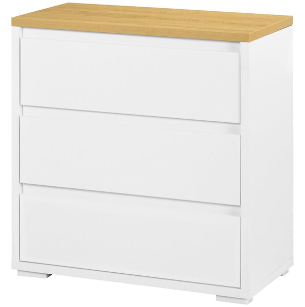 HOMCOM Bílá Komoda se 3 Zásuvkami z Dřevotřísky pro Ložnici, Kancelář a Obývací Pokoj, 70x37x75cm | Aosom