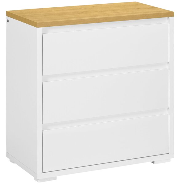 HOMCOM Bílá Komoda se 3 Zásuvkami z Dřevotřísky pro Ložnici, Kancelář a Obývací Pokoj, 70x37x75cm | Aosom