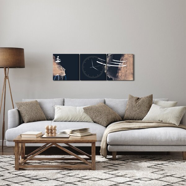 Obraz - Tmavě modrá abstrakce (s hodinami) (90x30 cm)