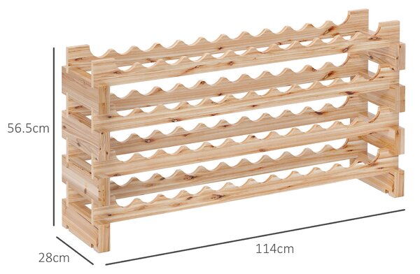 HOMCOM Dřevěný regál na víno z jedlového dřeva, vinotéka s 4 policemi na 48 lahví a max. nosností 60 kg, 114x28x56,5 cm, přírodní dřevo | Aosom