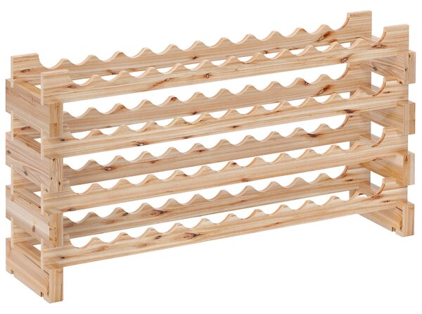 HOMCOM Dřevěný regál na víno z jedlového dřeva, vinotéka s 4 policemi na 48 lahví a max. nosností 60 kg, 114x28x56,5 cm, přírodní dřevo | Aosom