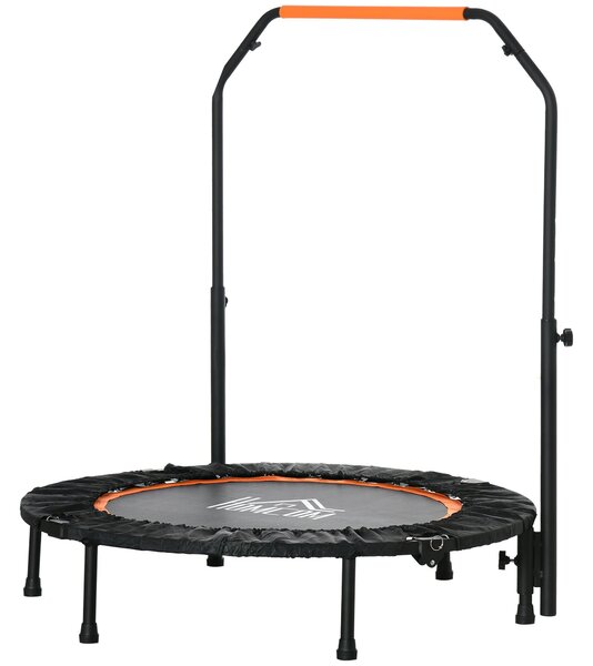 HOMCOM 102 cm Fitness Trampolína, Skládací Mini Trampolína s Ovládacím Madlem s Čtyřmi Nastavitelnými Výškami, Fitness Rebounder pro Dospělé, do 100 k