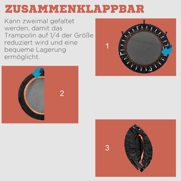 HOMCOM 102 cm Fitness Trampolína, Skládací Mini Trampolína s Ovládacím Madlem s Čtyřmi Nastavitelnými Výškami, Fitness Rebounder pro Dospělé, do 100 k