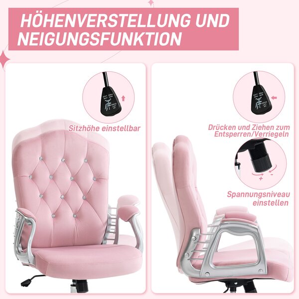 HOMCOM Kancelářská židle, ergonomická kancelářská židle s funkcí houpání, otáčecí funkce, výškově nastavitelná počítačová židle s třpytivými krystalov