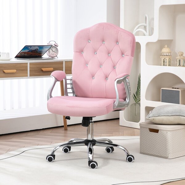HOMCOM Kancelářská židle, ergonomická kancelářská židle s funkcí houpání, otáčecí funkce, výškově nastavitelná počítačová židle s třpytivými krystalov