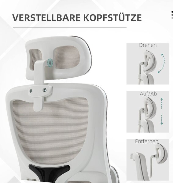 Ergonomická kancelářská židle Vinsetto, pracovní židle s nastavitelnými opěrkami, opěrkou hlavy, naklápěcí funkcí, výškově nastavitelná otáčecí židle