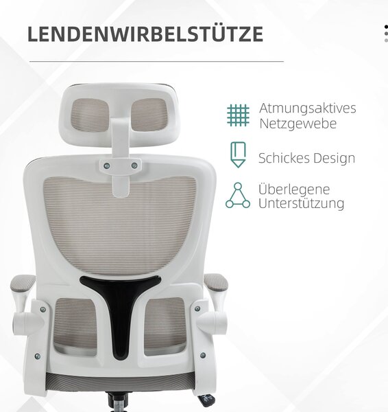 Ergonomická kancelářská židle Vinsetto, pracovní židle s nastavitelnými opěrkami, opěrkou hlavy, naklápěcí funkcí, výškově nastavitelná otáčecí židle