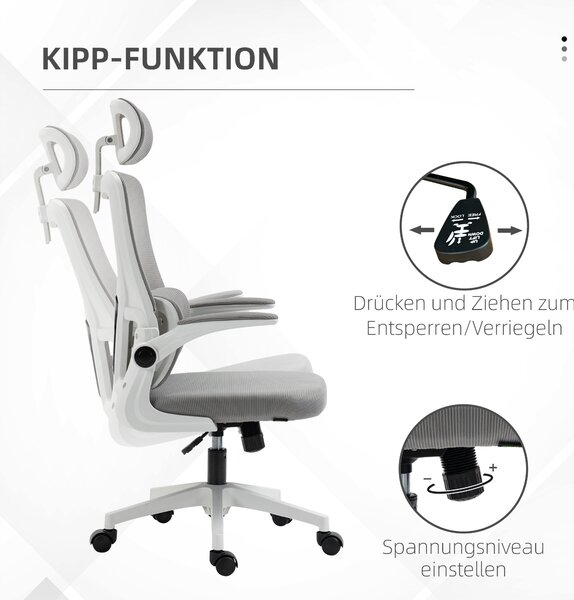 Ergonomická kancelářská židle Vinsetto, pracovní židle s nastavitelnými opěrkami, opěrkou hlavy, naklápěcí funkcí, výškově nastavitelná otáčecí židle