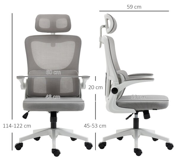 Ergonomická kancelářská židle Vinsetto, pracovní židle s nastavitelnými opěrkami, opěrkou hlavy, naklápěcí funkcí, výškově nastavitelná otáčecí židle