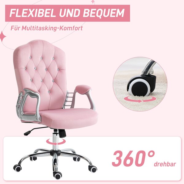 HOMCOM Kancelářská židle, ergonomická kancelářská židle s funkcí houpání, otáčecí funkce, výškově nastavitelná počítačová židle s třpytivými krystalov