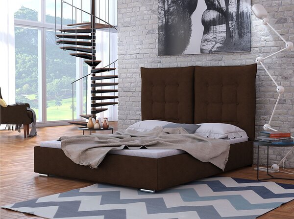 Čalouněná postel s vysokým sklápěcím čelem 140x200 DASSOW - hnědá