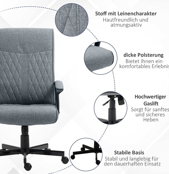 Kancelářská židle Vinsetto s funkcí náklonu, ergonomická kancelářská židle, výškově nastavitelná počítačová židle, otočná pracovní židle pro kancelář