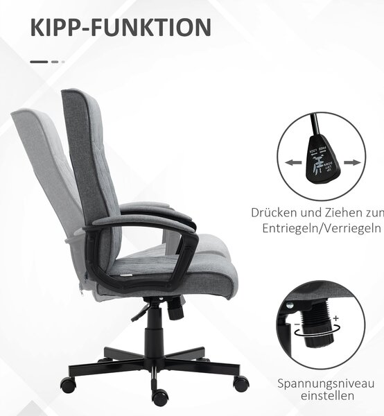 Kancelářská židle Vinsetto s funkcí náklonu, ergonomická kancelářská židle, výškově nastavitelná počítačová židle, otočná pracovní židle pro kancelář