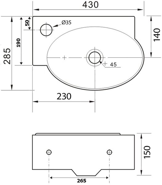 Sapho Small umyvadlo 43x28.5 cm klasický bílá lesk AR498