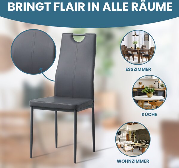 Albatros Jídelní židle SALERNO sada 6 kusů, šedá - elegantní italský design, čalouněná židle s potahem z umělé kůže, moderní a stylová k jídelnímu stolu - kuchyňská židle, židle do jídelny s vysokou nosností