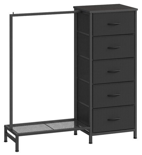 SONGMICS, stojan na oblečení 3 v 1 s 5 zásuvkami a věšákovou tyčí, rozměry 96,2 x 30 x 117,7 cm, černá barva