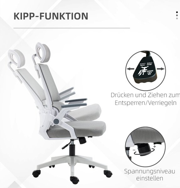 Ergonomická kancelářská židle Vinsetto, kancelářská židle s nastavitelnou opěrkou hlavy, počítačová židle s otočnou funkcí a houpáním, s bederní oporo