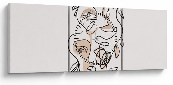 Obraz - Line art obličeje (s hodinami) (90x30 cm)