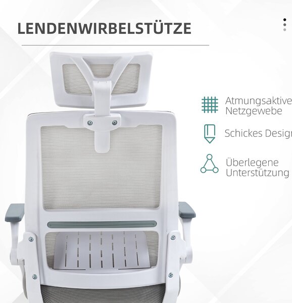 Ergonomická kancelářská židle Vinsetto, kancelářská židle s nastavitelnou opěrkou hlavy, počítačová židle s otočnou funkcí a houpáním, s bederní oporo