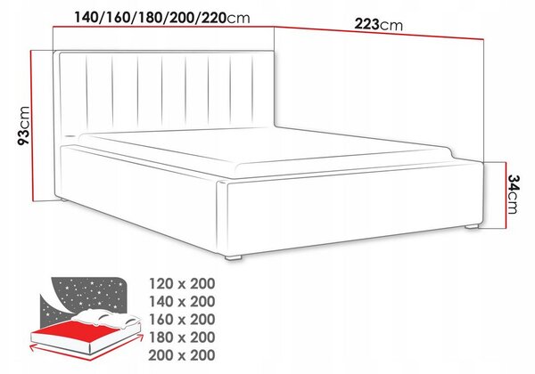 Manželská postel s roštem 200x200 TARNEWITZ 2 - černá
