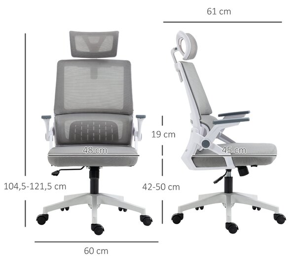 Ergonomická kancelářská židle Vinsetto, kancelářská židle s nastavitelnou opěrkou hlavy, počítačová židle s otočnou funkcí a houpáním, s bederní oporo