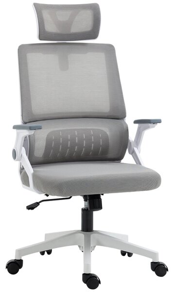 Ergonomická kancelářská židle Vinsetto, kancelářská židle s nastavitelnou opěrkou hlavy, počítačová židle s otočnou funkcí a houpáním, s bederní oporo