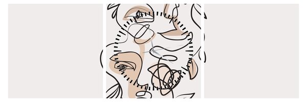 Obraz - Line art obličeje (s hodinami) (90x30 cm)