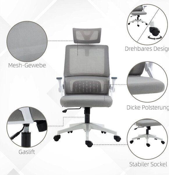 Ergonomická kancelářská židle Vinsetto, kancelářská židle s nastavitelnou opěrkou hlavy, počítačová židle s otočnou funkcí a houpáním, s bederní oporo