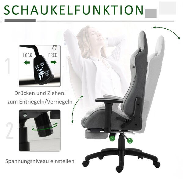 Vinsetto kancelářská židle - počítačová otočná židle s odnímatelnou opěrkou hlavy a bederním polštářem, houpací funkce, ergonomická pracovní židle, vý