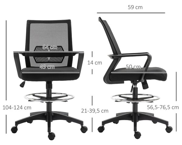 Vinsetto Ergonomická kancelářská židle s nastavitelým opěrným kruhem, bederní oporou, výškově nastavitelná otočná židle s síťovinou, návrhářská židle
