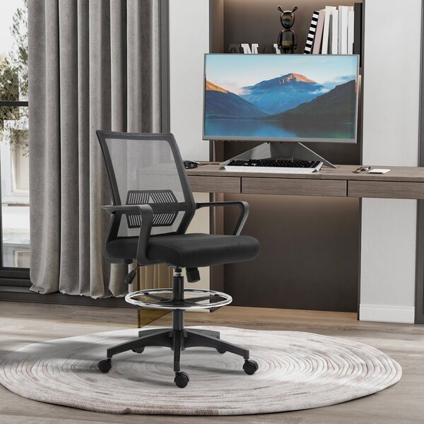 Vinsetto Ergonomická kancelářská židle s nastavitelým opěrným kruhem, bederní oporou, výškově nastavitelná otočná židle s síťovinou, návrhářská židle