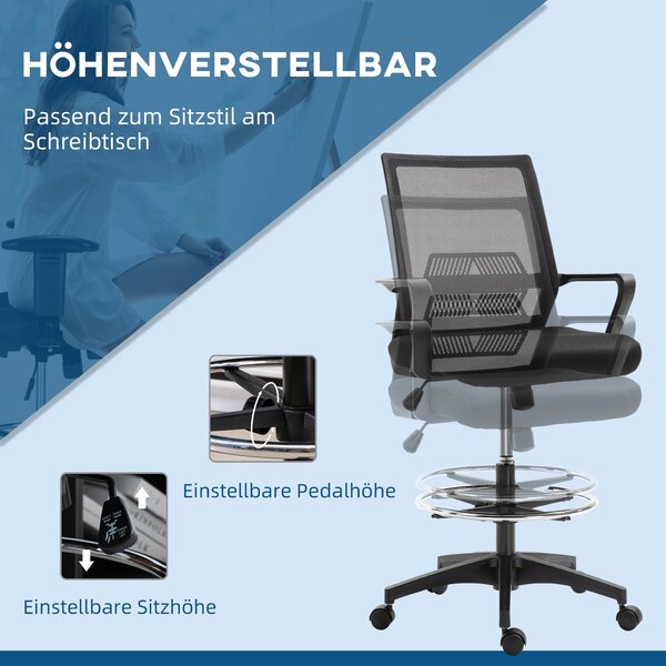 Vinsetto Ergonomická kancelářská židle s nastavitelým opěrným kruhem, bederní oporou, výškově nastavitelná otočná židle s síťovinou, návrhářská židle