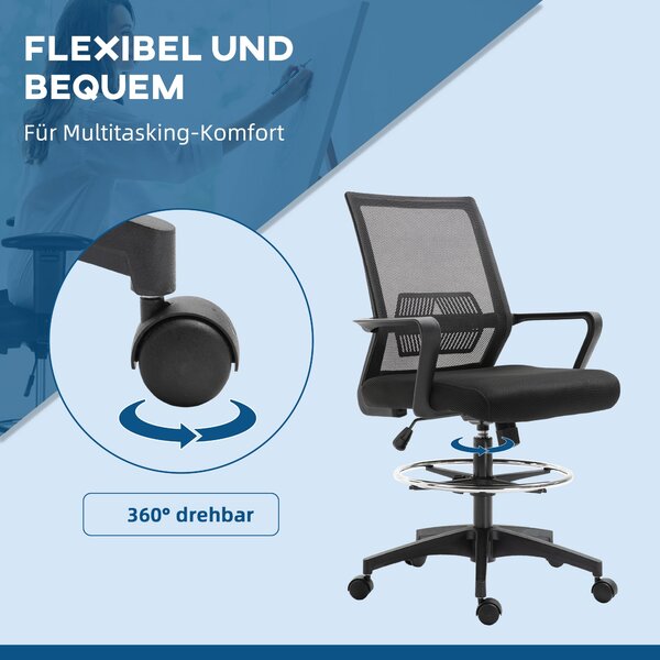 Vinsetto Ergonomická kancelářská židle s nastavitelým opěrným kruhem, bederní oporou, výškově nastavitelná otočná židle s síťovinou, návrhářská židle