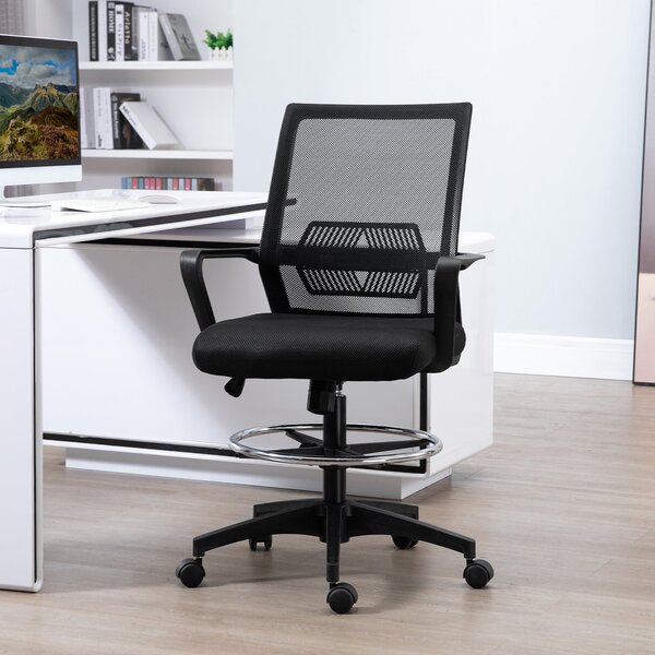 Vinsetto Ergonomická kancelářská židle s nastavitelým opěrným kruhem, bederní oporou, výškově nastavitelná otočná židle s síťovinou, návrhářská židle