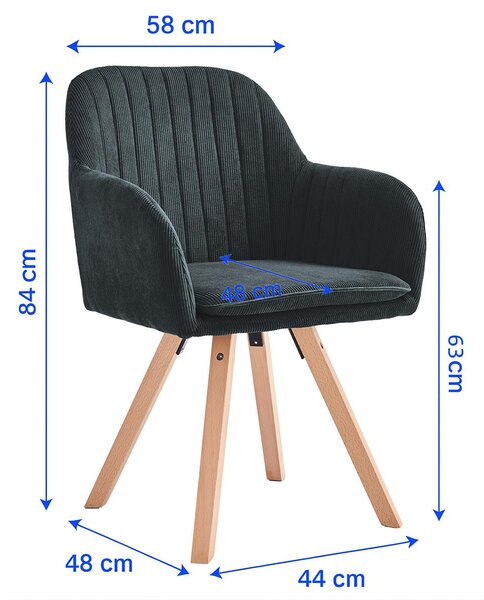 Sada 2 jídelních židlí WILLIAM se sametovým potahem a kovovými nohami, designová židle, barva šedá