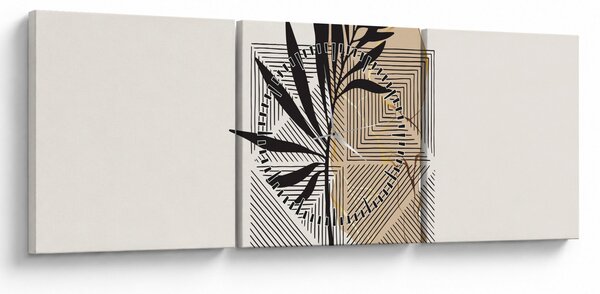 Obraz - Abstrakce s tropickými listy N⁰1 (s hodinami) (90x30 cm)