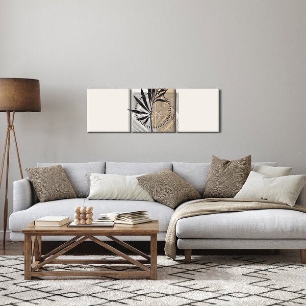 Obraz - Abstrakce s tropickými listy N⁰1 (s hodinami) (90x30 cm)
