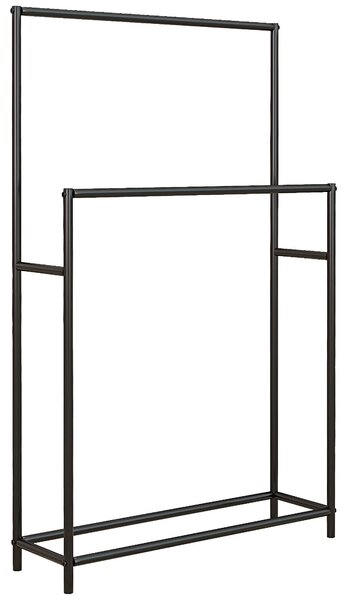 HOMCOM Stojan na ručníky, volně stojící držák na ručníky se 2 tyčemi, držák na koupelnové ručníky, kov, 66 x 20 x 110 cm, černý | Aosom