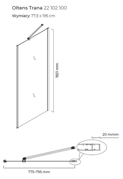 Oltens Trana sprchová zástěna 80 cm chrom lesk/průhledné sklo 22102100