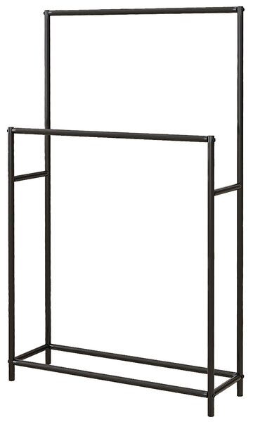 HOMCOM Stojan na ručníky, volně stojící držák na ručníky se 2 tyčemi, držák na koupelnové ručníky, kov, 66 x 20 x 110 cm, černý | Aosom