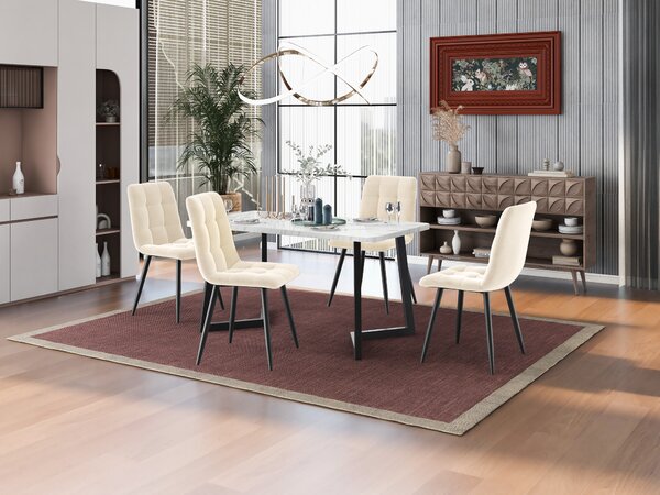 Sweiko jídelní židle (4 ks), béžová, sada 4 čalouněných židlí designová židle s opěradlem, sametový sedák kovový rám