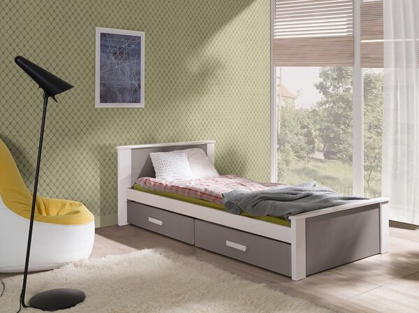 Dětská postel s úložným prostorem 90x200 POLCH - bílá / dub lanýž
