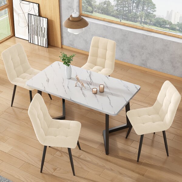 Sweiko jídelní židle (4 ks), béžová, sada 4 čalouněných židlí designová židle s opěradlem, sametový sedák kovový rám