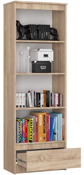Ak furniture Kancelářský regál Rexa 60 cm 1 šuplík a 4 police dub sonoma