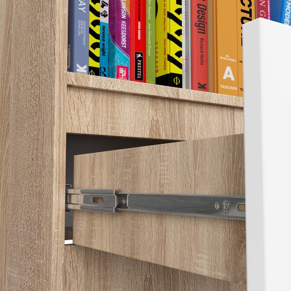 Ak furniture Kancelářský regál Rexa 60 cm 1 šuplík a 4 police dub sonoma/bílý