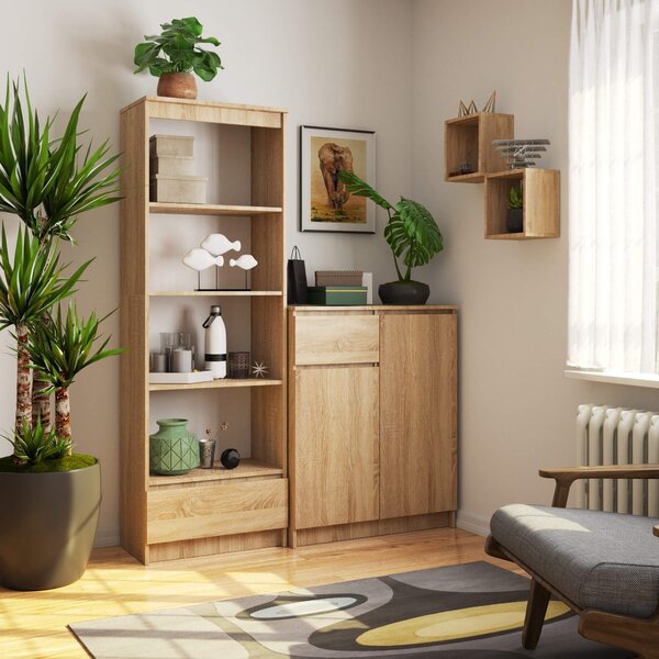 Ak furniture Kancelářský regál Rexa 60 cm 1 šuplík a 4 police dub sonoma